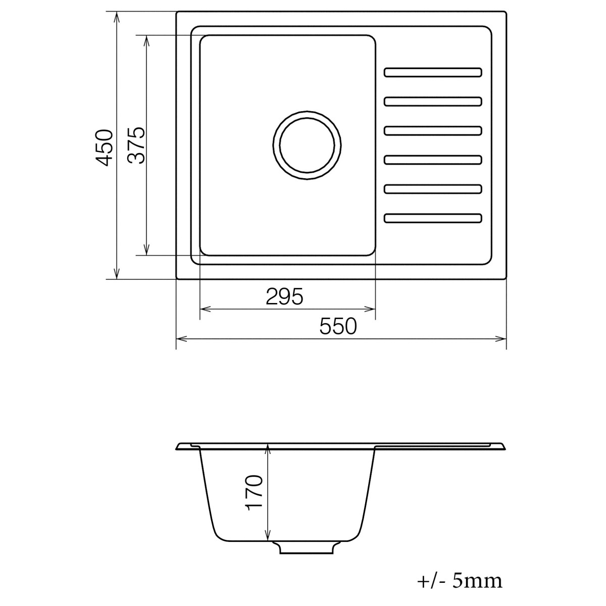 Keuken spoelbak VANKOR Lira LMP 02.55 Grijs + sifon VANKOR