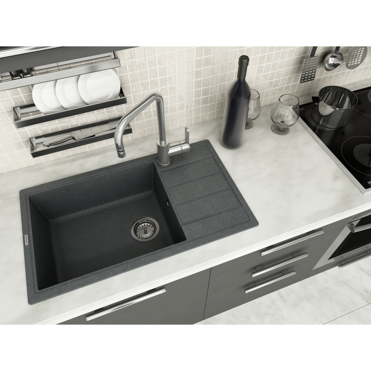 Keuken spoelbak VANKOR Easy EMP 02.76 XL Grijs + sifon VANKOR