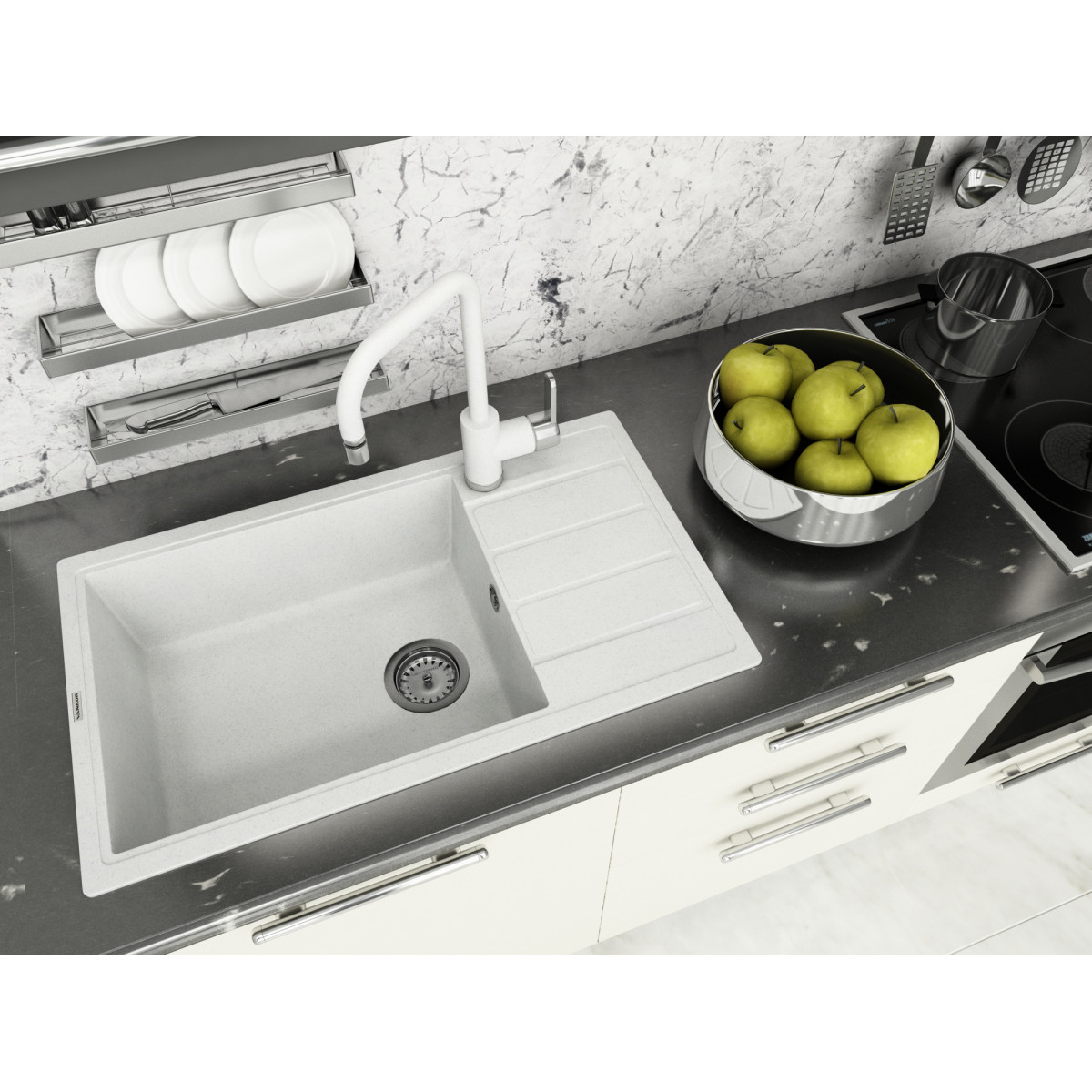 Keuken spoelbak VANKOR Easy EMP 02.76 XL Witte steen + sifon VANKOR