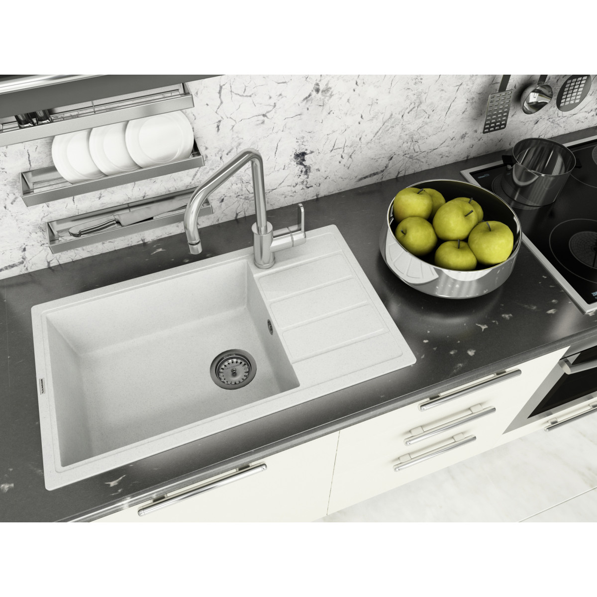 Keuken spoelbak VANKOR Easy EMP 02.76 XL Witte steen + sifon VANKOR