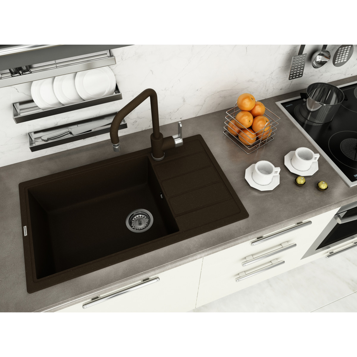 Keuken spoelbak VANKOR Easy EMP 02.76 XL Chocolade + sifon VANKOR